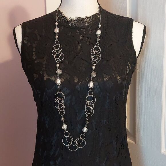 NY Collection Metallic Silver Tone Loops Station Style Statement Long Necklace - Picture 1 of 7